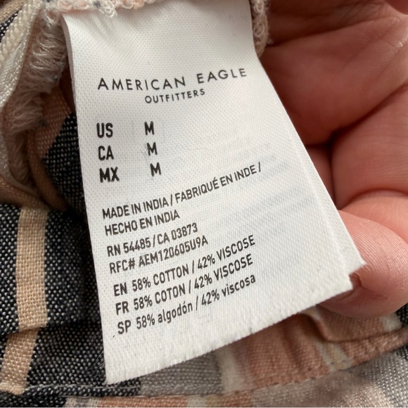 American Eagle Striped Button Front Romper Pink Grey - Picture 8 of 9